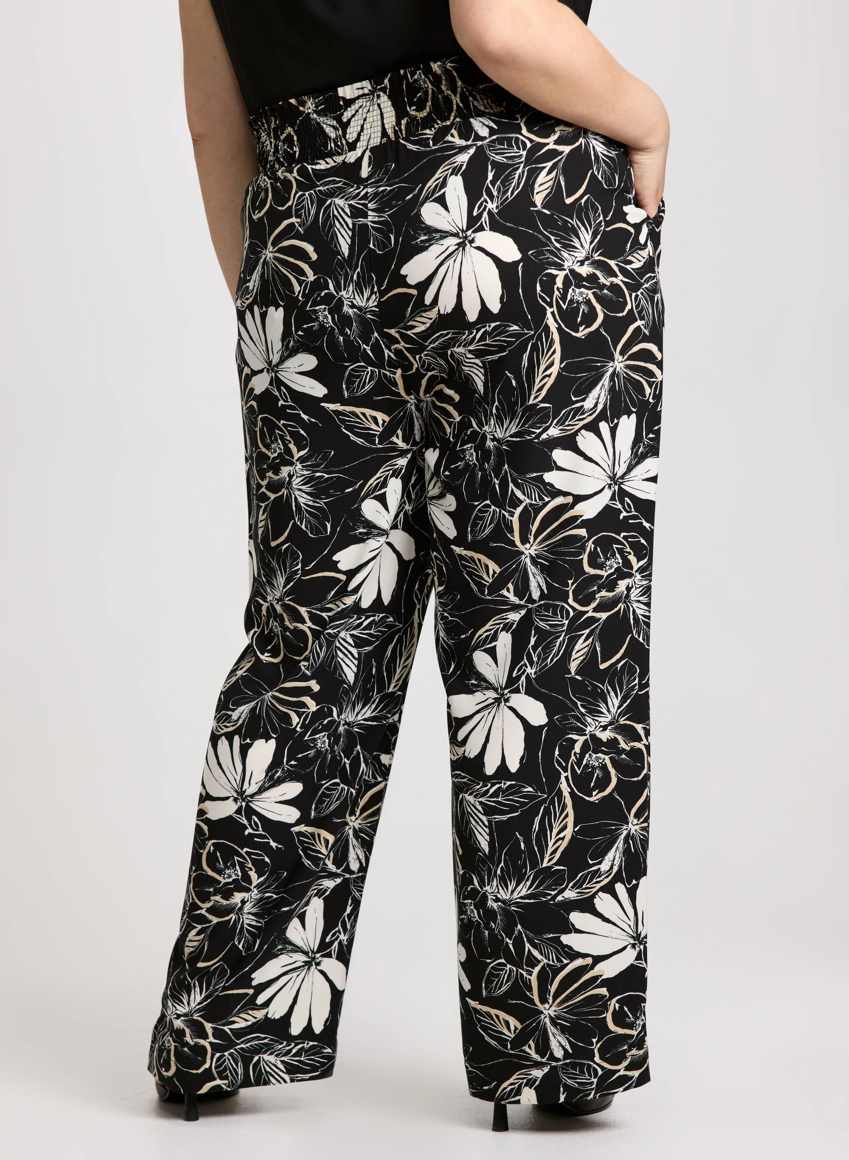 Crepe Floral Wide Leg Pants