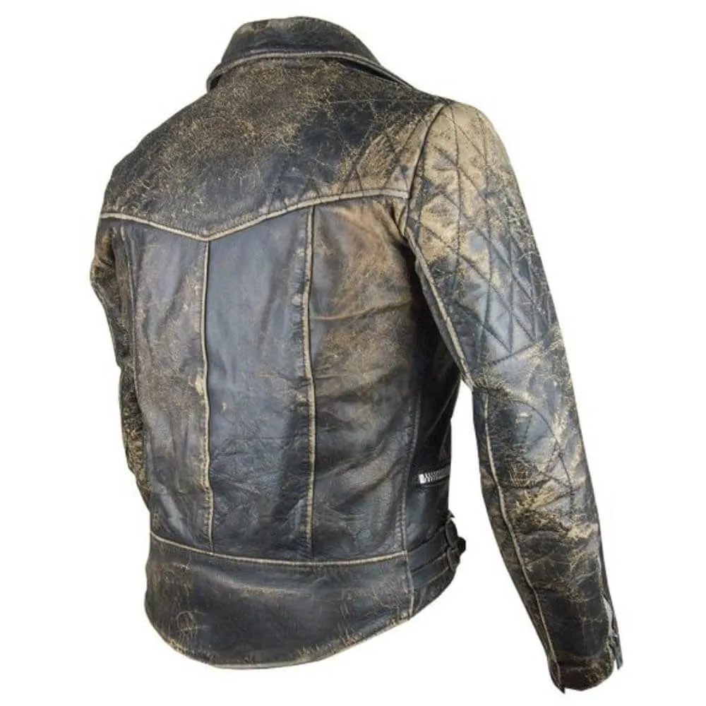 Diamond Classic Vintage Biker Distressed Brown Mens Motorcycle Rider Jacket