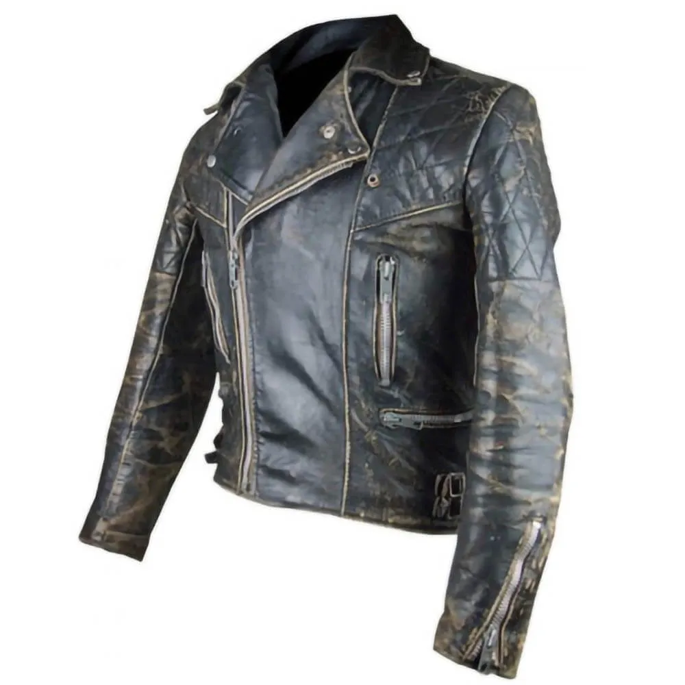 Diamond Classic Vintage Biker Distressed Brown Mens Motorcycle Rider Jacket