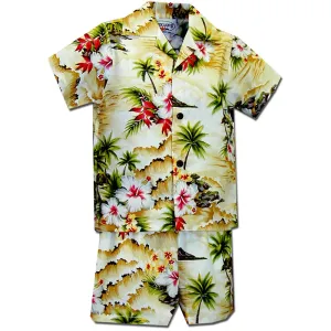 Diamond Head Beach Maize Boy's Hawaiian Shirt and Shorts