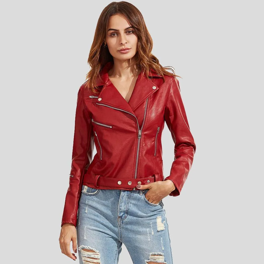 Diana Red Biker Leather Jacket