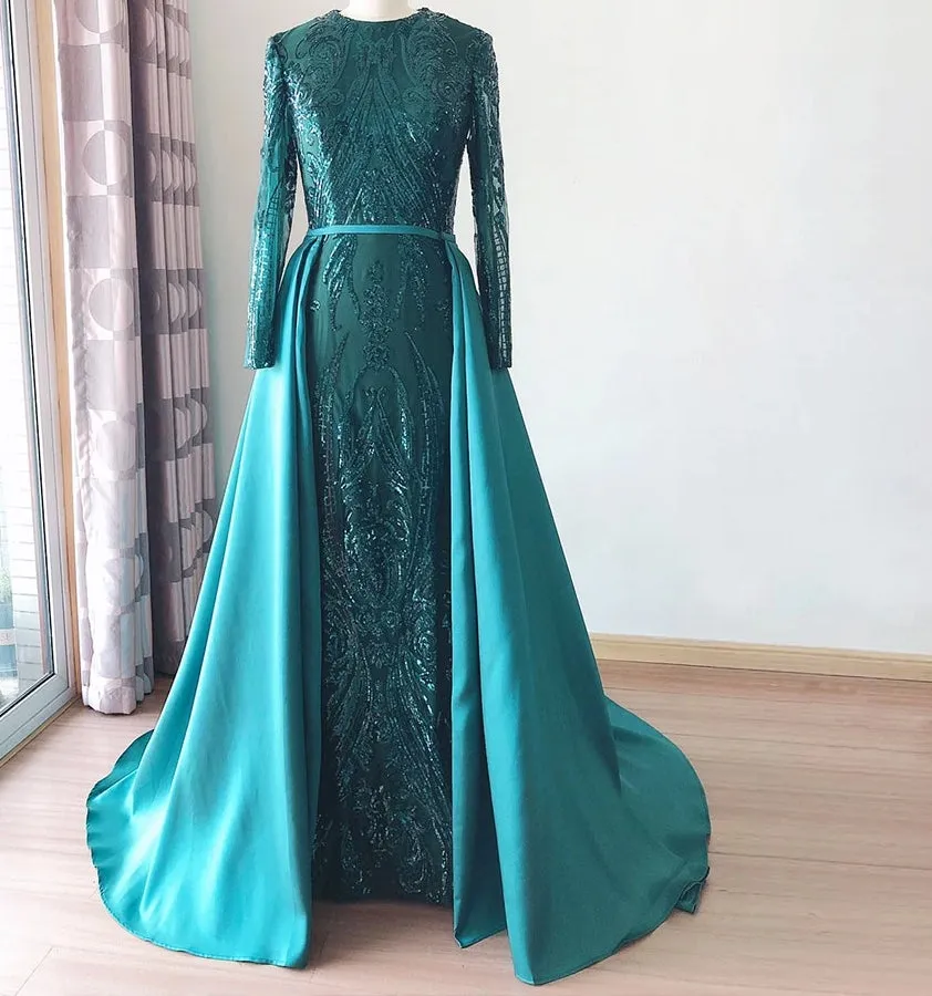 Elegant One Shoulder Evening Gown with Detachable Skirt