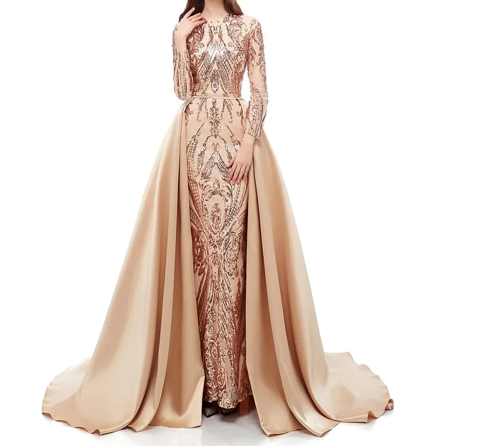 Elegant One Shoulder Evening Gown with Detachable Skirt