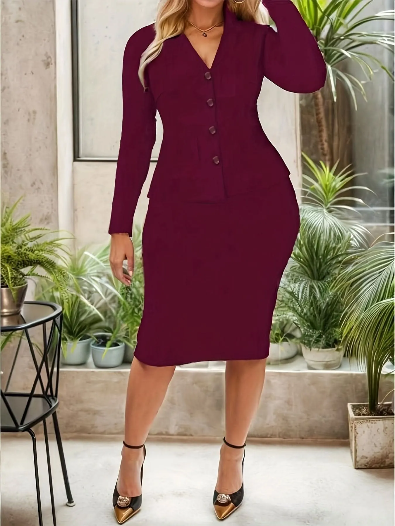 Elegant Womens Blazer and Pencil Skirt Set - By Lustmia