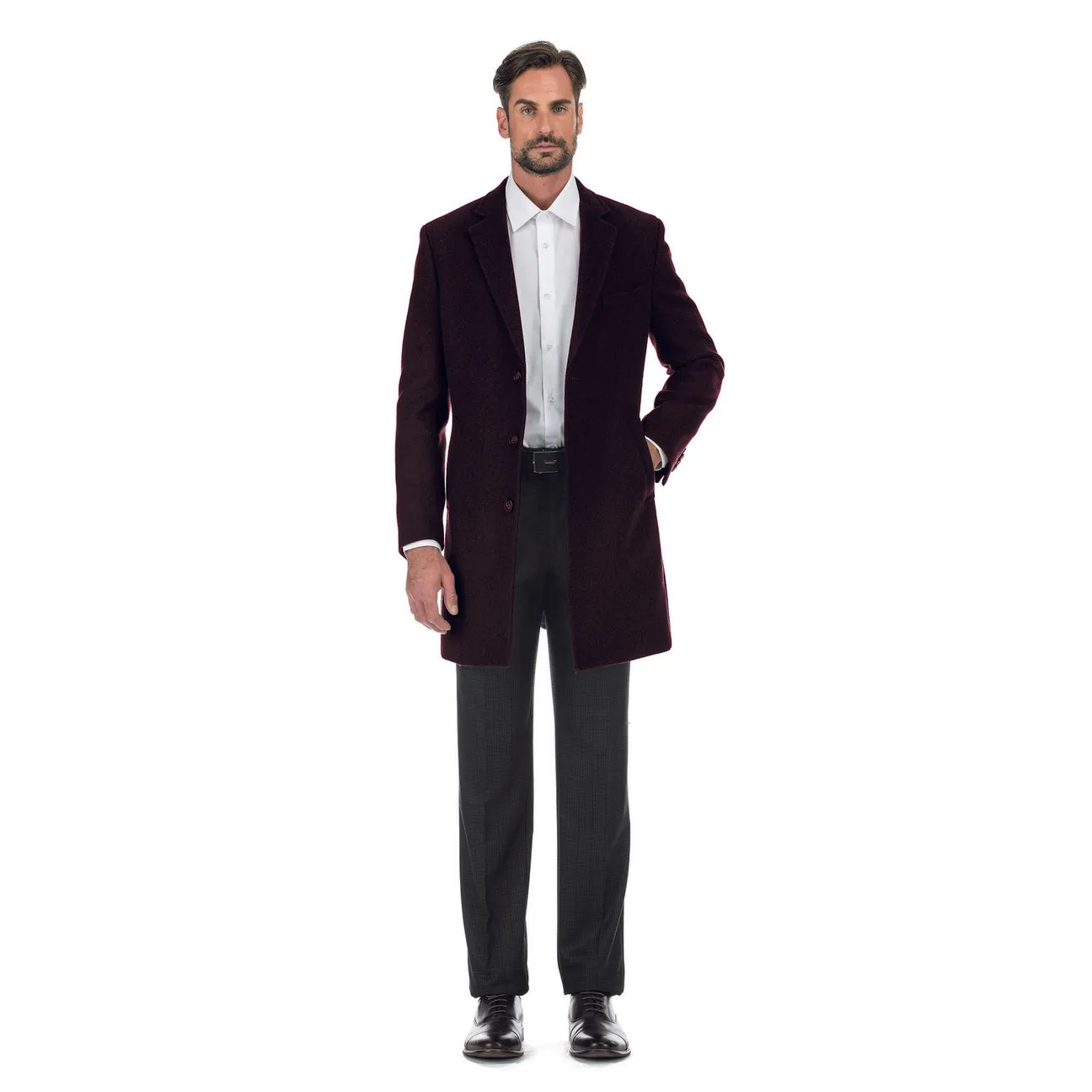 ENGLISH LAUNDRY Wool Blend Breasted Burgundy Top Coat EL53-01-700