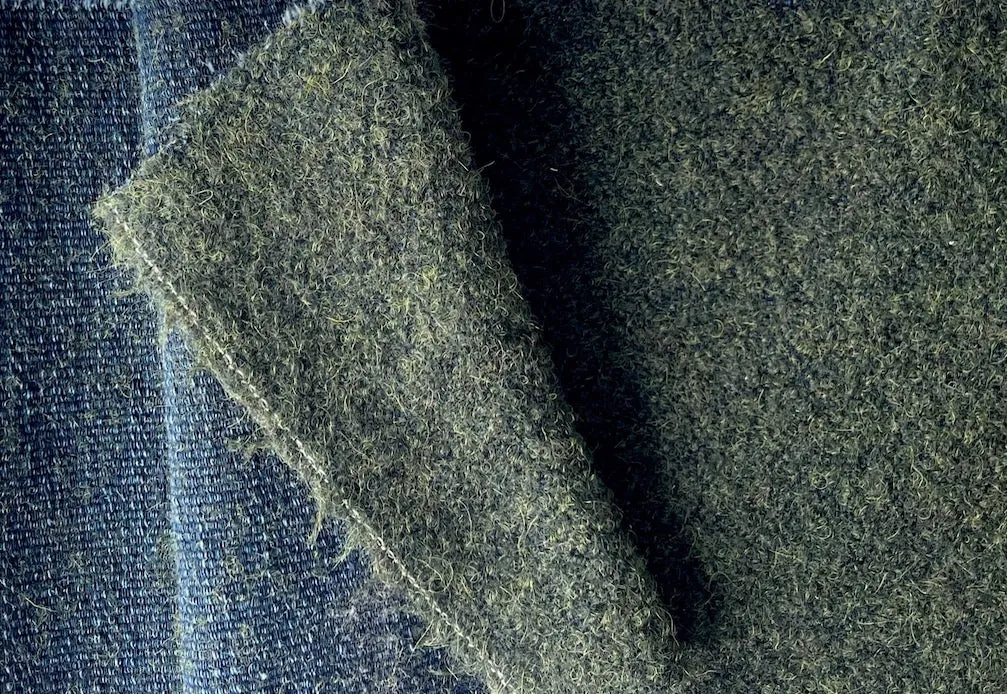 F. Fillippi River Moss Bouclé & Midnight Navy Tweed Wool Blend Coating (Made in Italy)