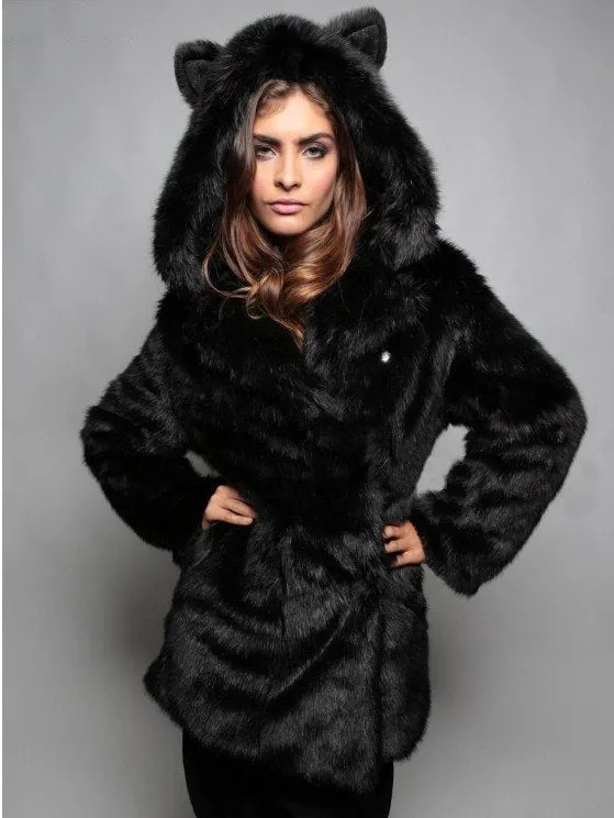 Faux Fur Coat Ears Hooded Plush Jacket