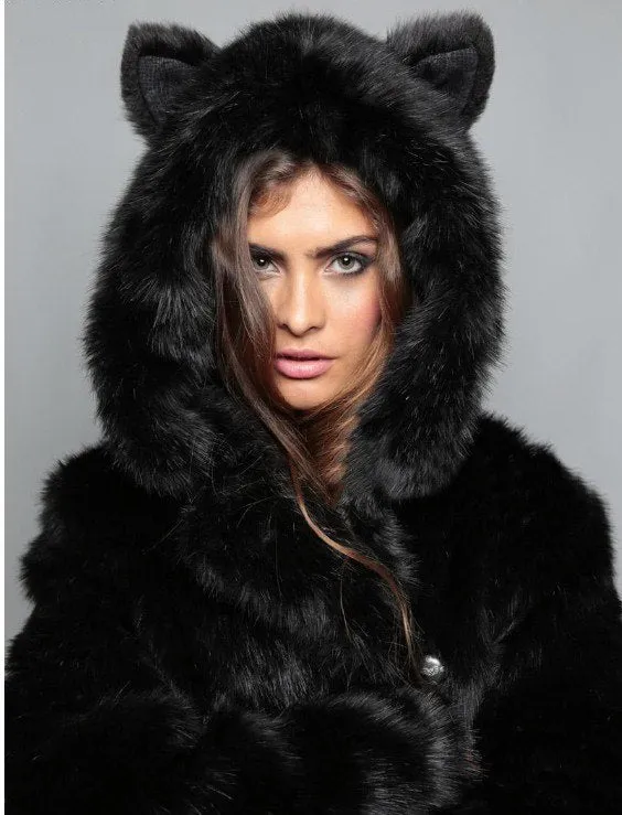 Faux Fur Coat Ears Hooded Plush Jacket