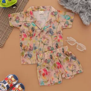 Floral Fun: Stylish Boys' Floral Printed Shirt and Shorts Set