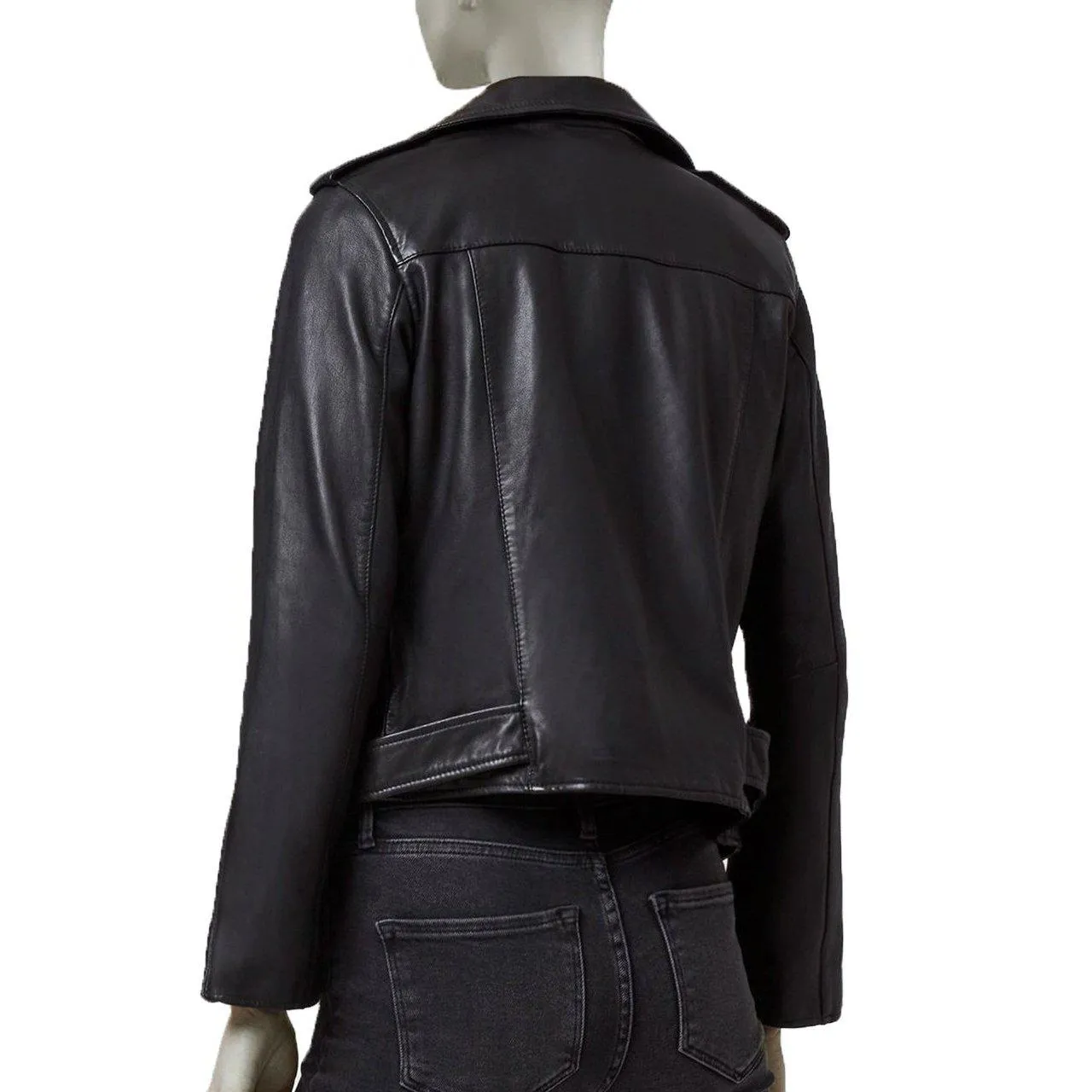 Front Pockets Biker Women Leather Jacket