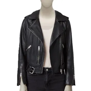 Front Pockets Biker Women Leather Jacket