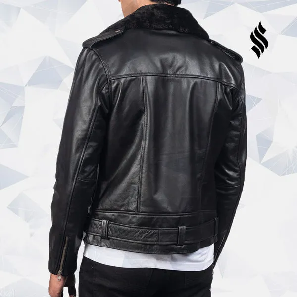 Furton Black Biker Leather Jacket