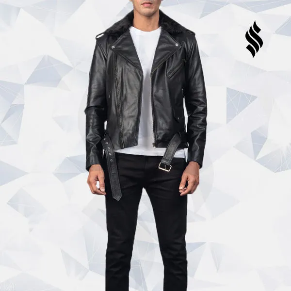 Furton Black Biker Leather Jacket