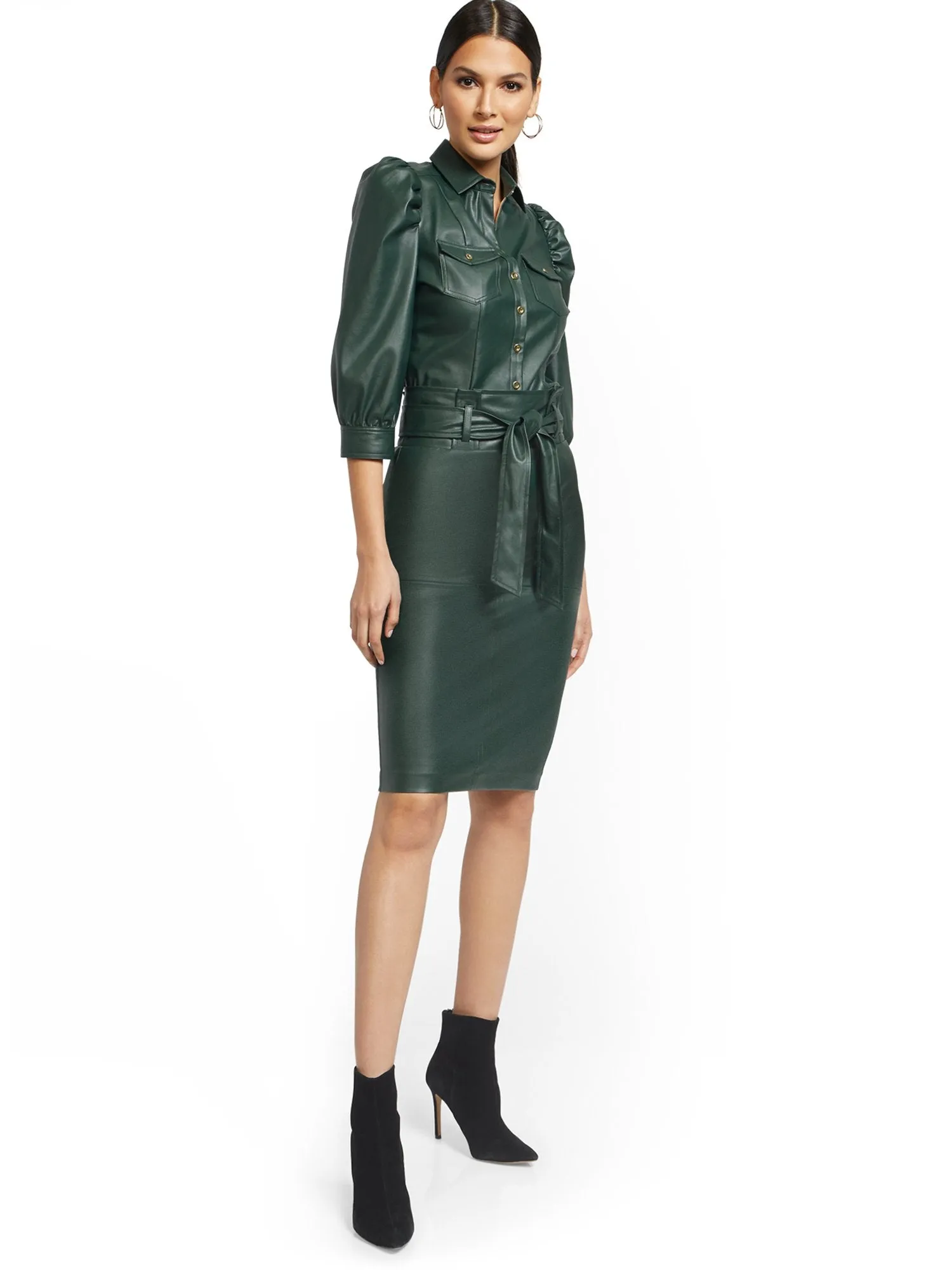 Green Faux-Leather Pencil Skirt - 7th Avenue