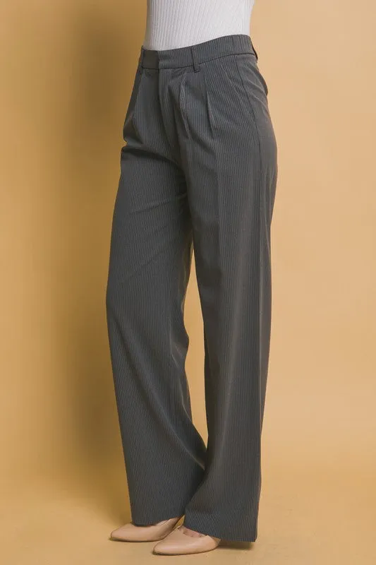 Grey Pinstripe Wide Leg Pants