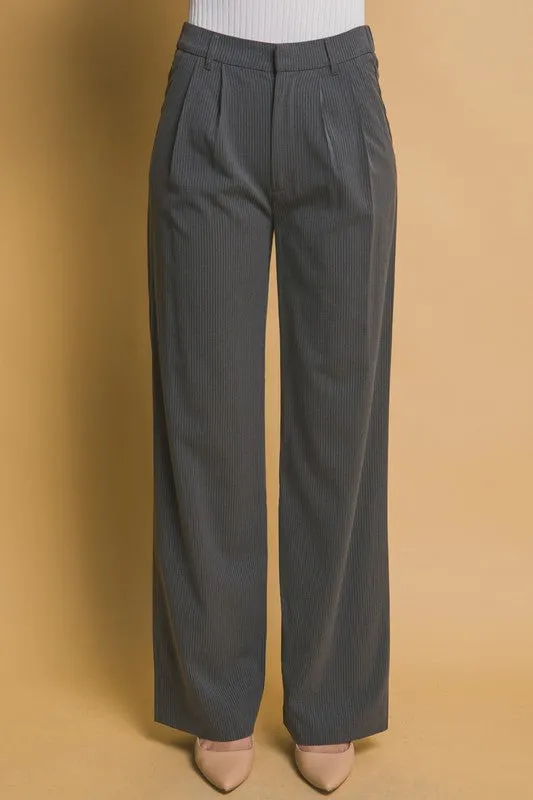 Grey Pinstripe Wide Leg Pants