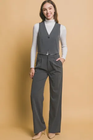 Grey Pinstripe Wide Leg Pants