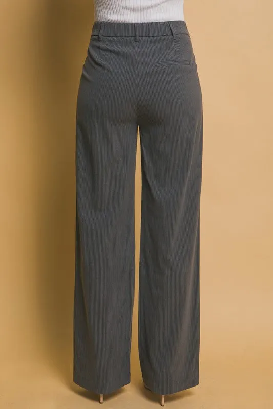 Grey Pinstripe Wide Leg Pants