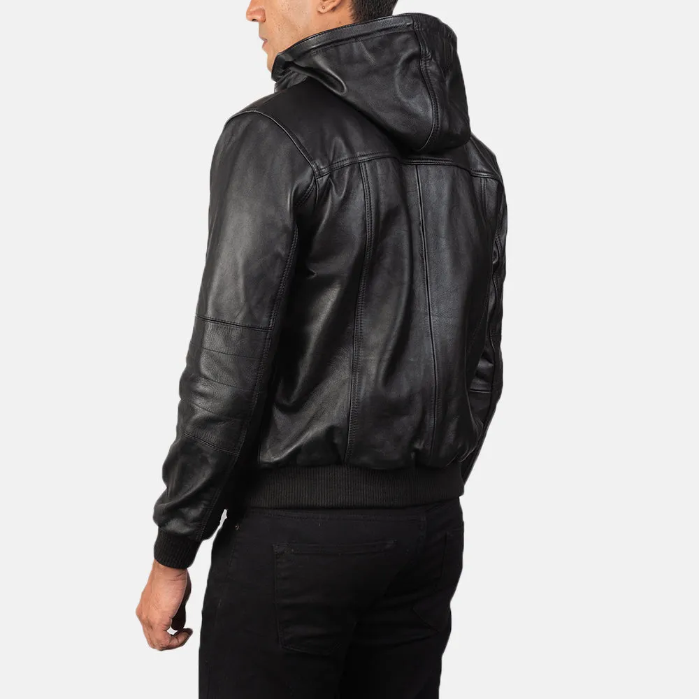 Gustavo Black Leather Bomber Jacket