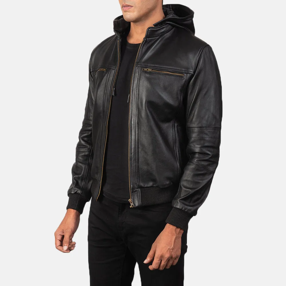 Gustavo Black Leather Bomber Jacket