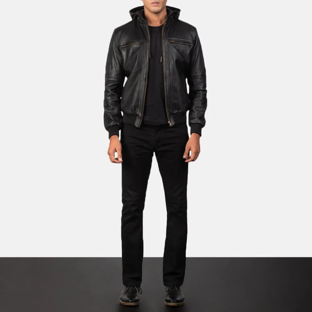 Gustavo Black Leather Bomber Jacket