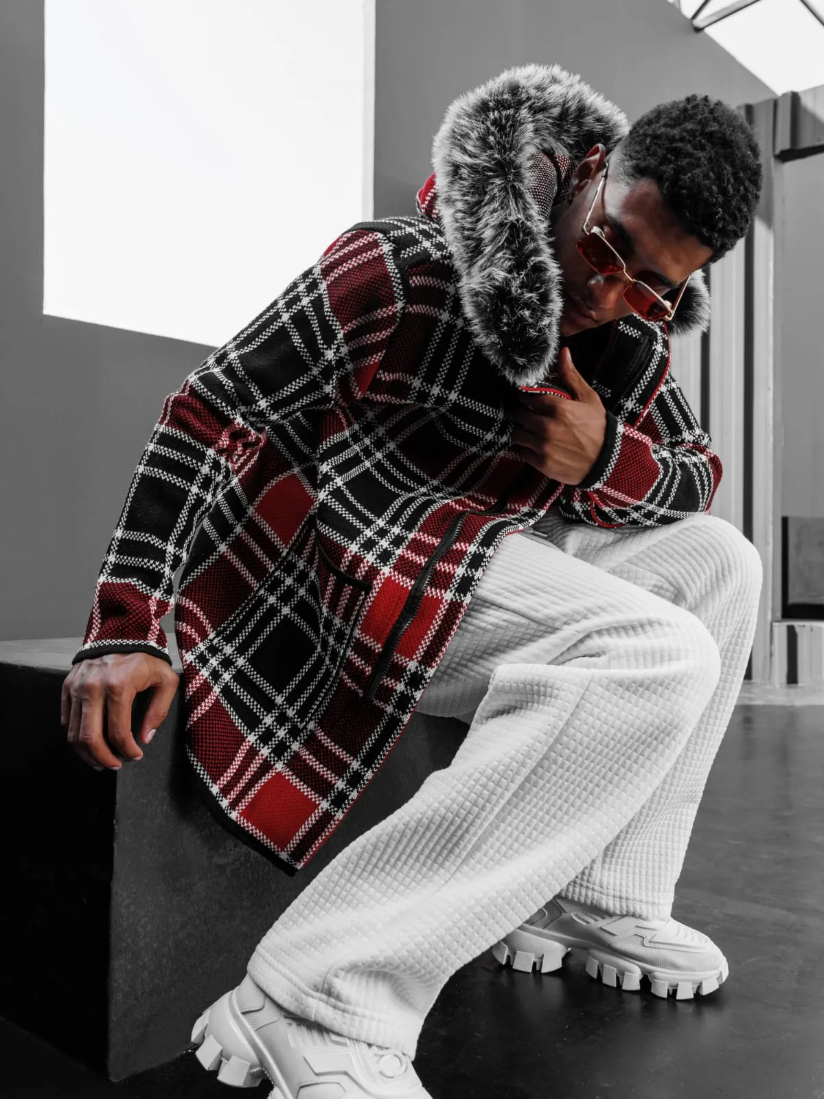 Heavy Plaid Hoodie Sweater Jacket E39