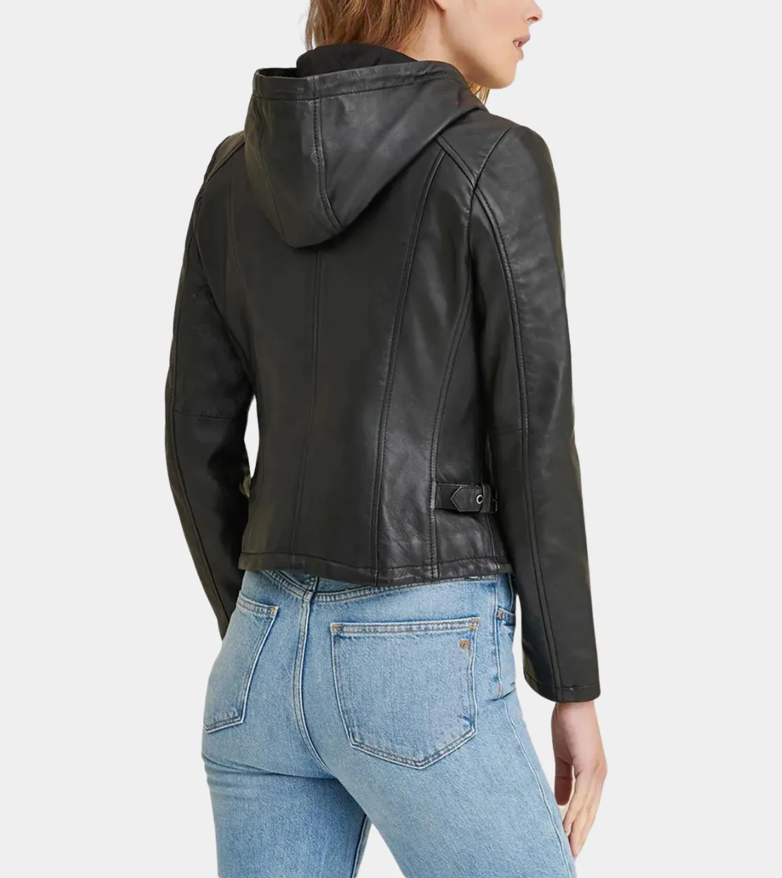 Hooded Black Women’s Biker Leather Jacket