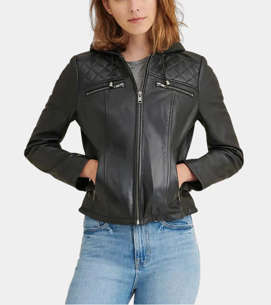 Hooded Black Women’s Biker Leather Jacket