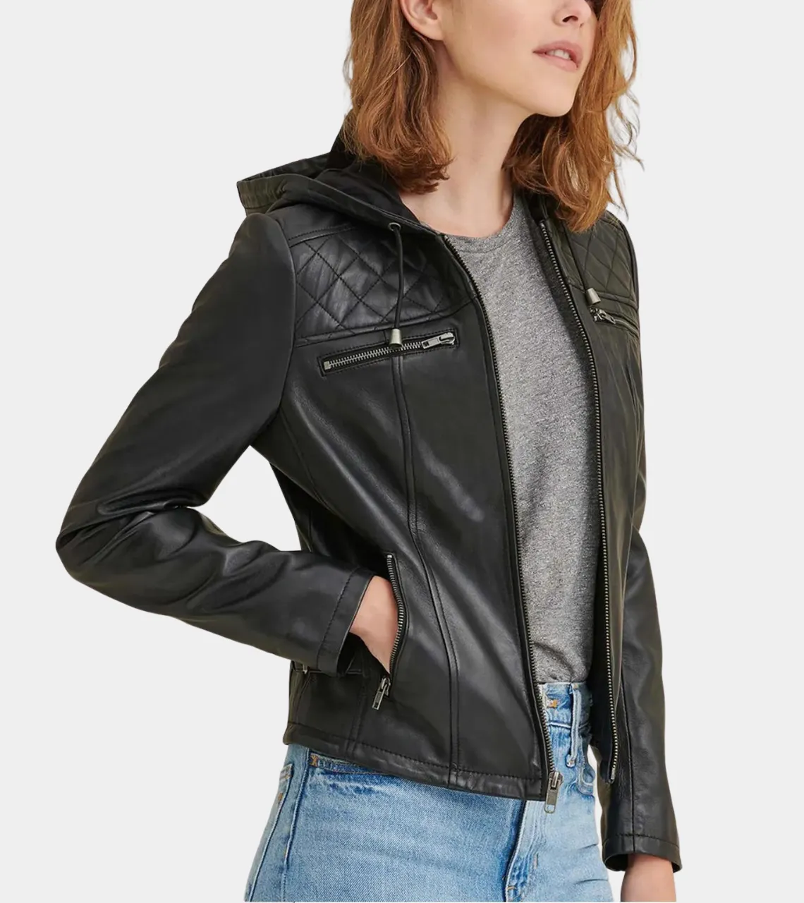 Hooded Black Women’s Biker Leather Jacket