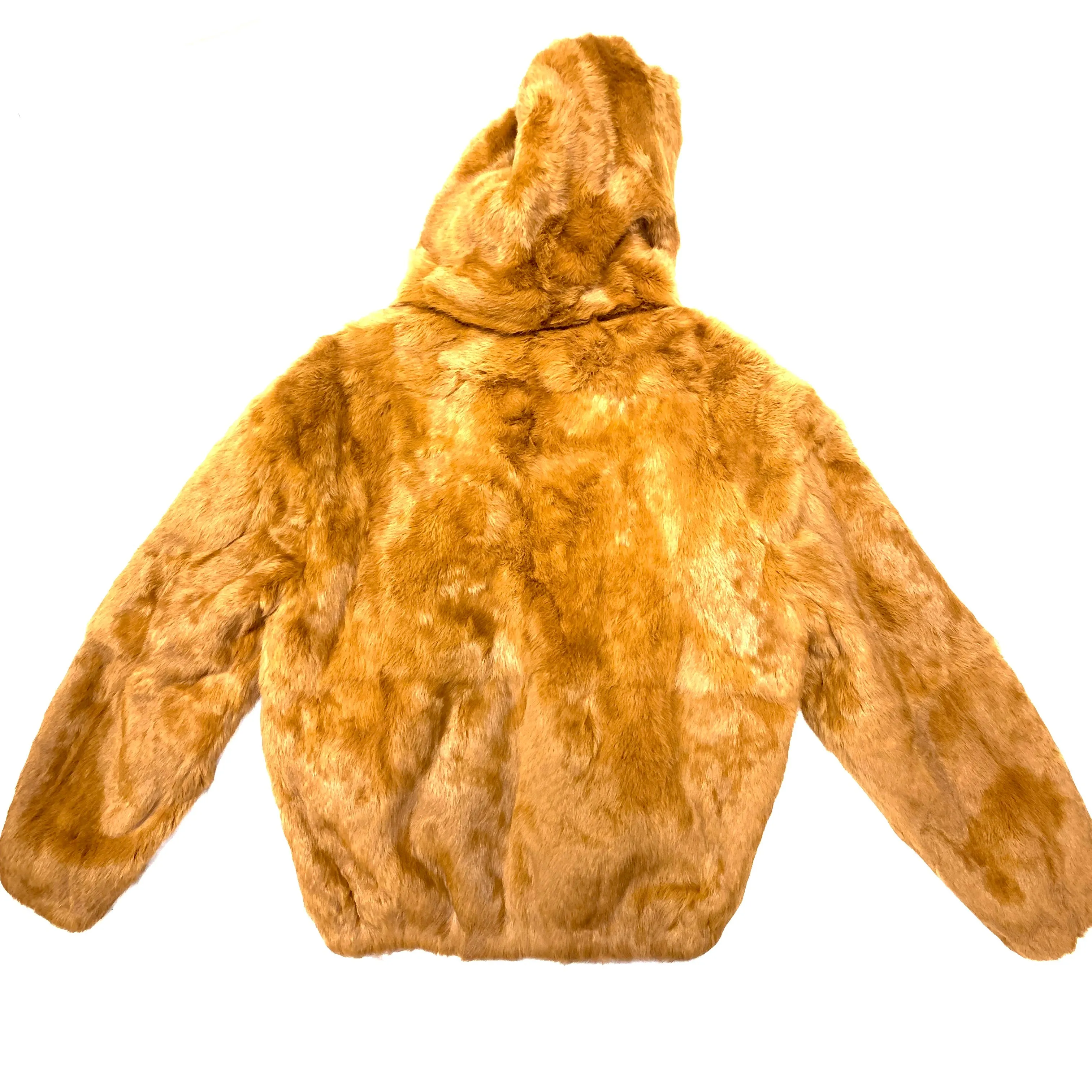 Kashani Men’s Whisky Rabbit Fur Hooded Bomber Jacket