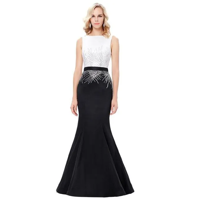 Kate Kasin Long Sequins Mermaid Evening Dresses Party Elegant Vestido De Festa Prom Dresses 2017 Robe de Soiree Black White Gown