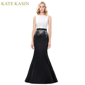 Kate Kasin Long Sequins Mermaid Evening Dresses Party Elegant Vestido De Festa Prom Dresses 2017 Robe de Soiree Black White Gown