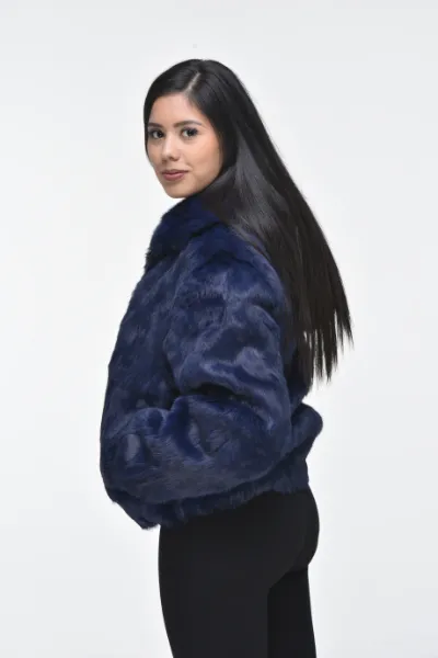 Ladies Rabbit Hooded Bomber Jacket - Navy