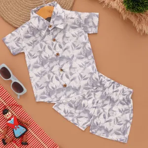 Leafy Whimsy: Cute Leaf Printed Boys' Shirt and Shorts