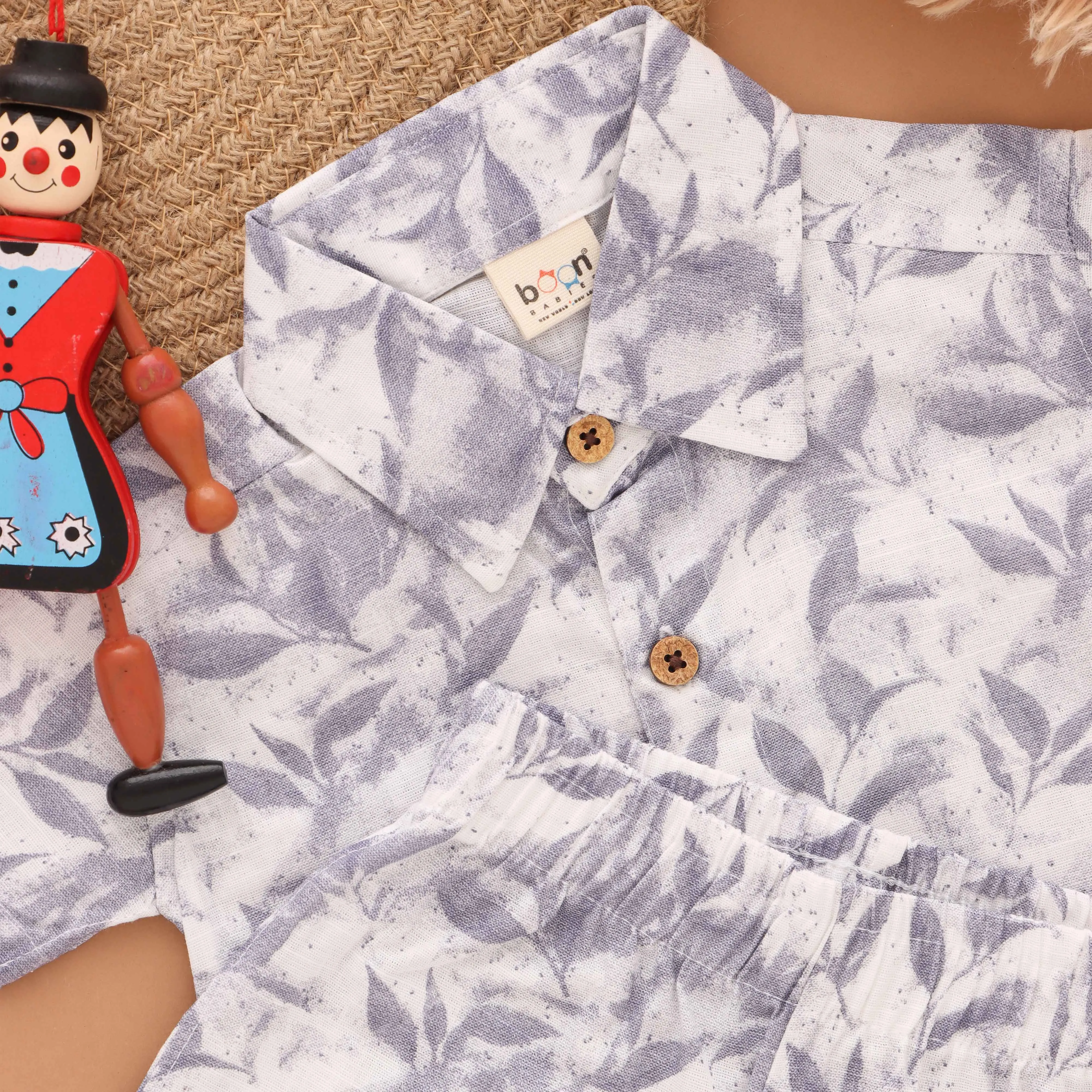 Leafy Whimsy: Cute Leaf Printed Boys' Shirt and Shorts