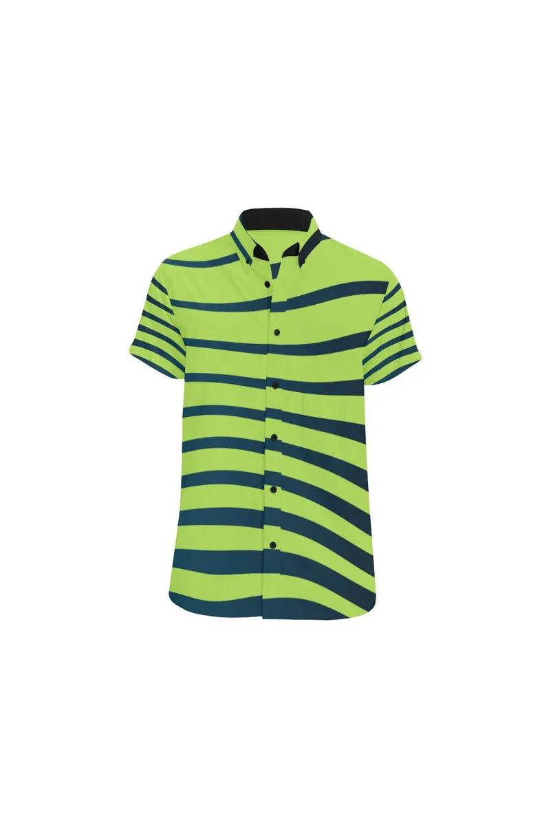 Lime Green Zebra Print Men's All Over Print Short Sleeve Shirt