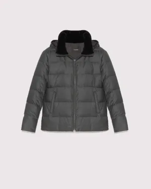 Loro Piana Fabric Short Down Jacket With Dehaired Mink Inside Collar