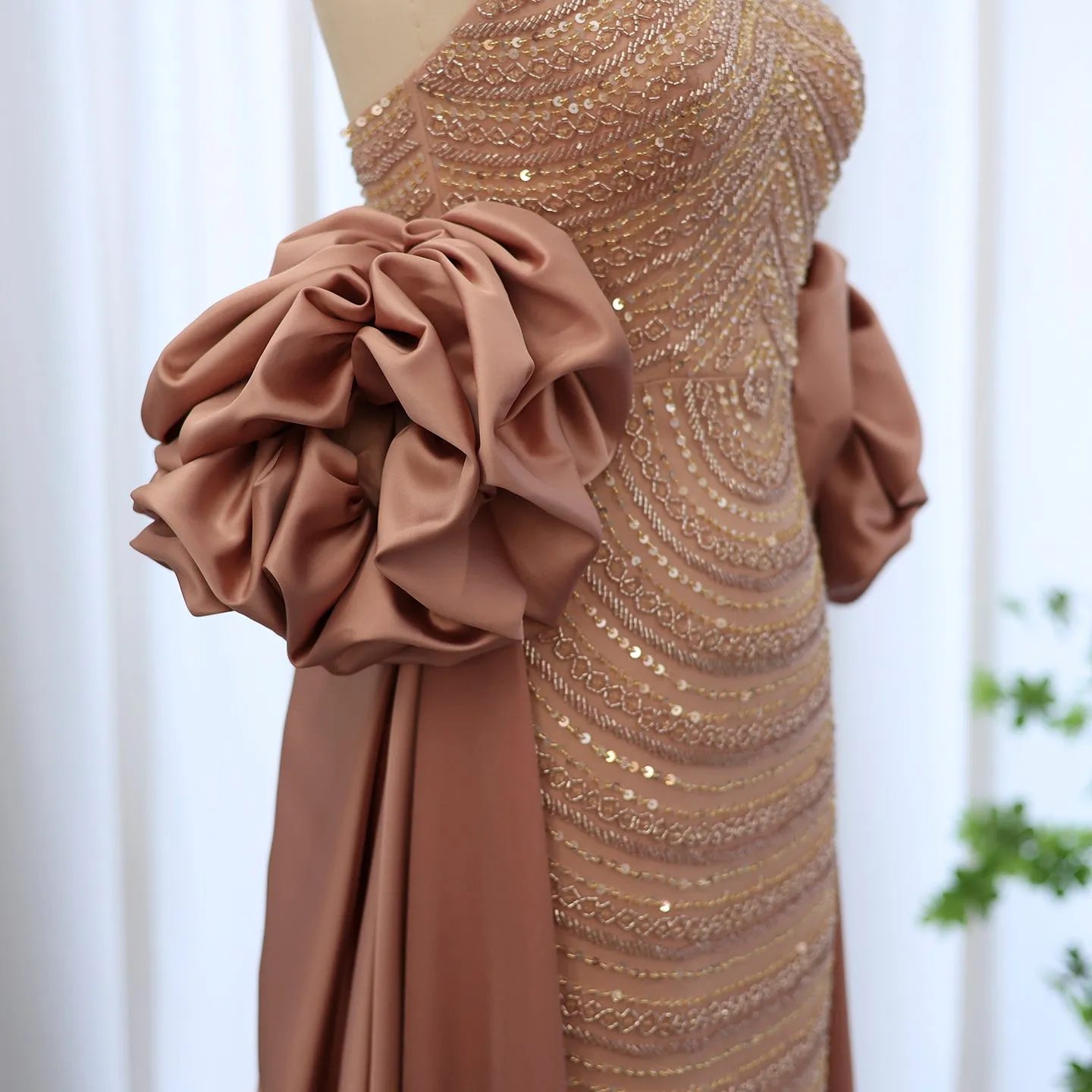 Luxury Beaded Dusty Pink Strapless Evening Dress with Cape SS492