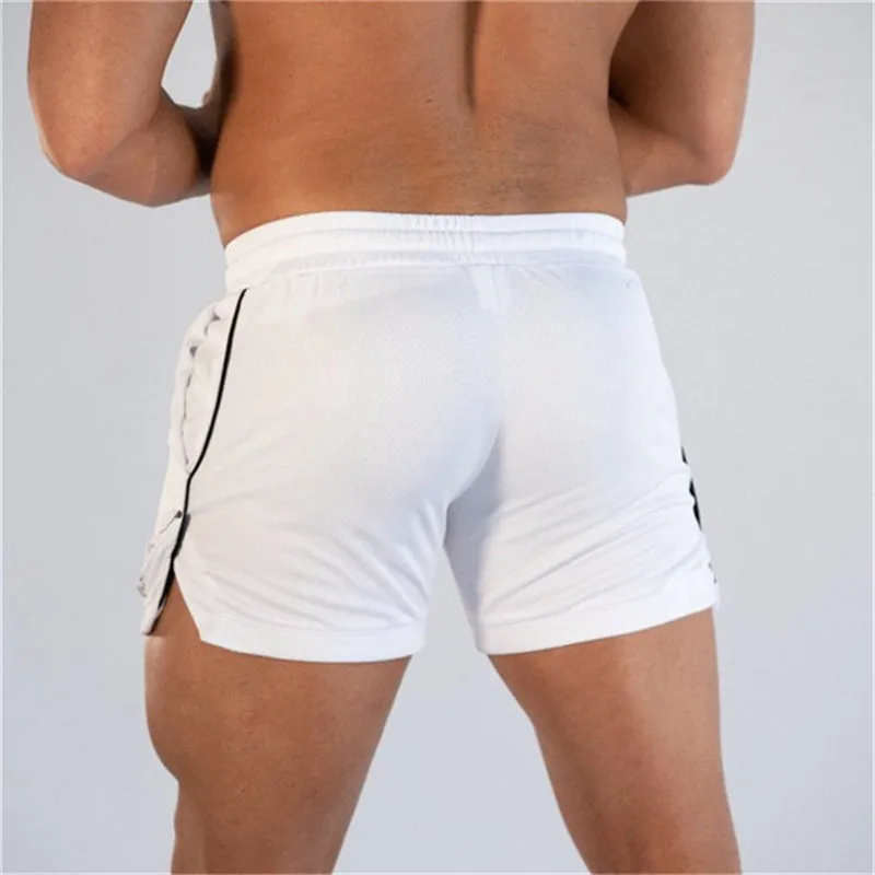 Male Fitness Bodybuilding brand shorts Mesh Breathable Quick-drying