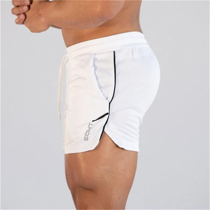 Male Fitness Bodybuilding brand shorts Mesh Breathable Quick-drying