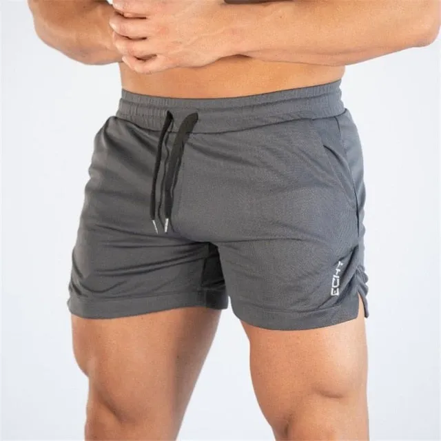 Male Fitness Bodybuilding brand shorts Mesh Breathable Quick-drying