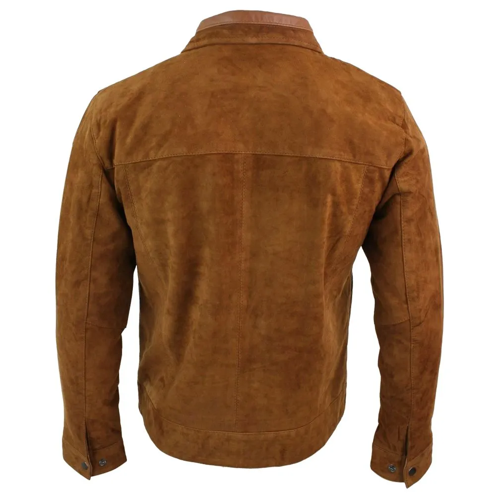 Men Suede Leather Brown Biker Jacket