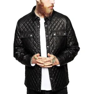 Men's Black Genuine Lambskin Leather Biker Slim Fit Quilted Motorcycle Jacket