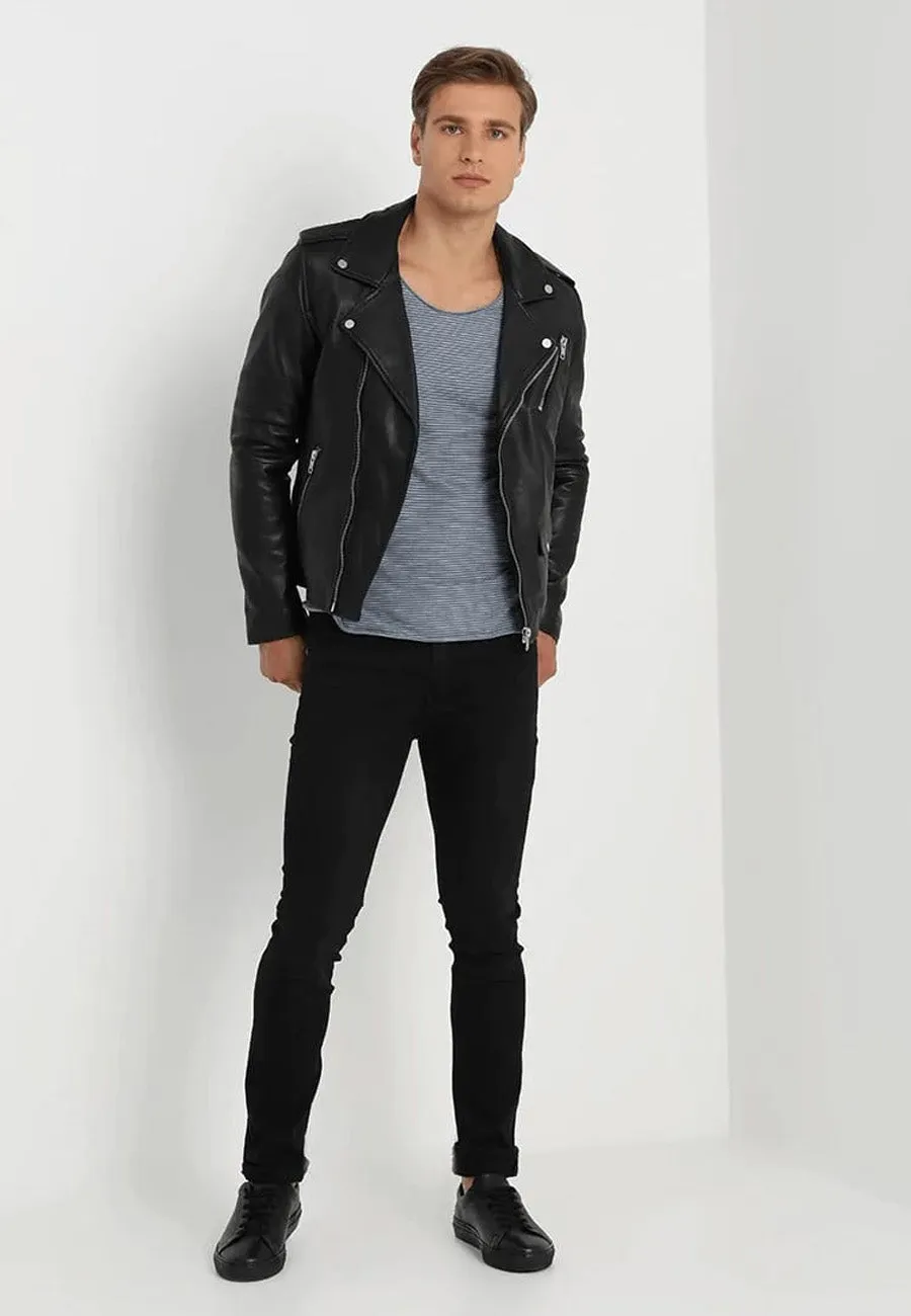 Men's Black Leather Biker Jacket