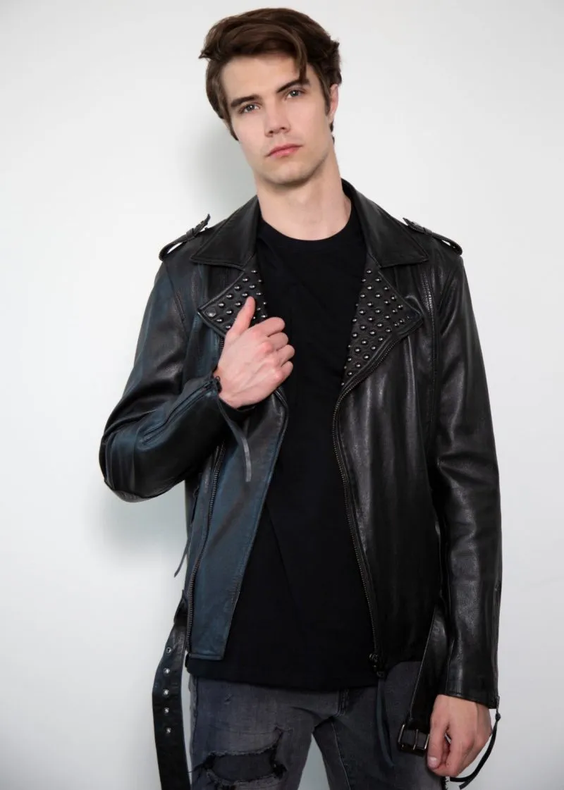 Men's Diablo Studded Saint Laurent Black Leather Jacket