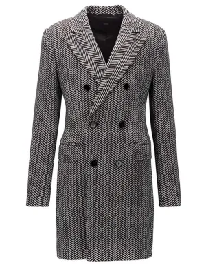 Men's  Double Breasted Gray Herringbone Tweed Six Button Overcoat