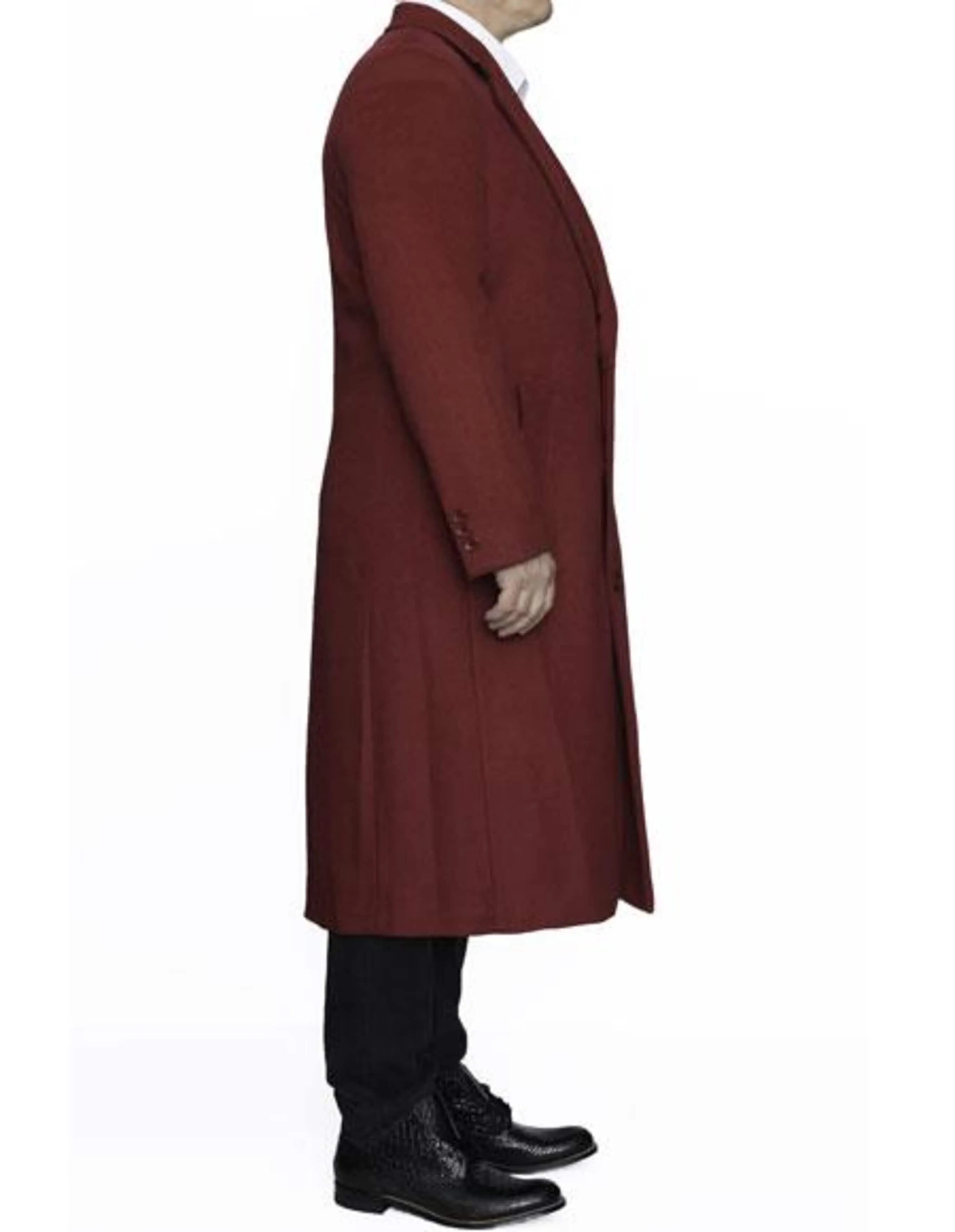 Mens Full Length Ankle length Top Coat / Wool Dress Burgundy Overcoat