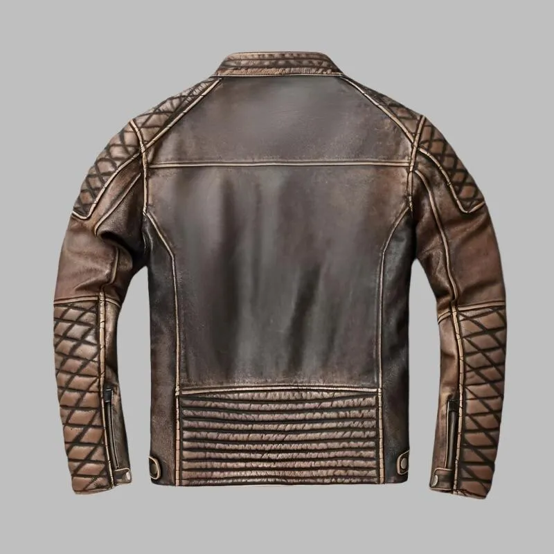 Men's Leather Cafe Racer Vintage Biker Jacket