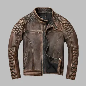 Men's Leather Cafe Racer Vintage Biker Jacket