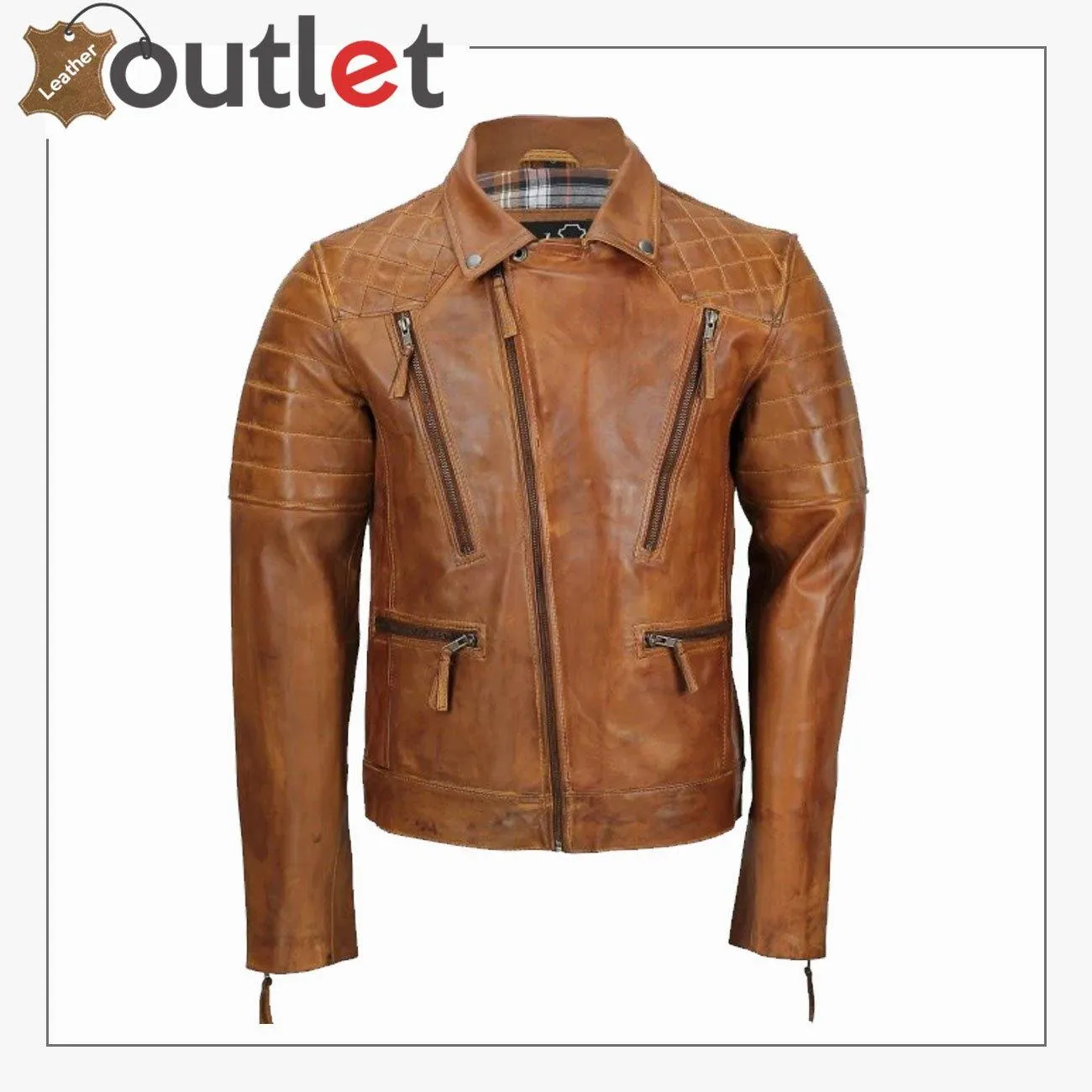 Men's Tan Sheep Leather Vintage Style Biker Jacket